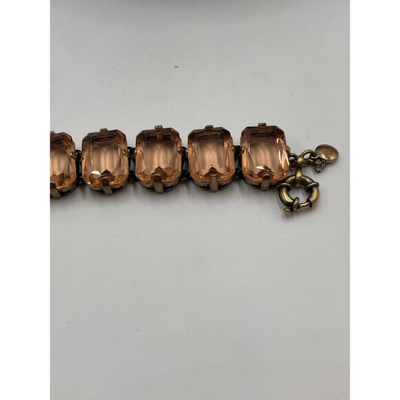 J. Crew Signed Prong Set Rhinestone Statement Dark Peach Chunky Bracelet - Picture 10 of 10